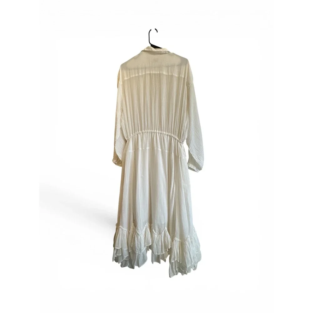 Free People Cream Maxi Button-Front Ruffled Bohemian Sea La Vie Dress - Picture 16 of 16